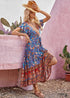 Boho Lace-Up Long V-Neck Print Dress